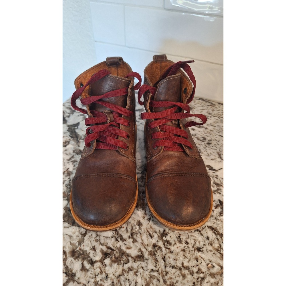 Mikoleon Kids Brown Leather Lace Up Cap Toe Boots Side Pocket EU 29